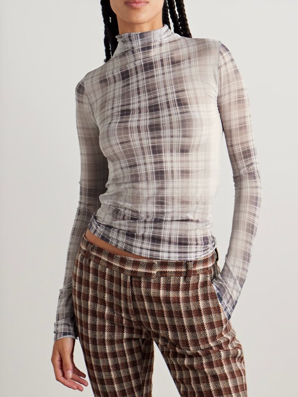 Acne Studios checked stretch-jersey sheer turtleneck top - Picture 2 of 7